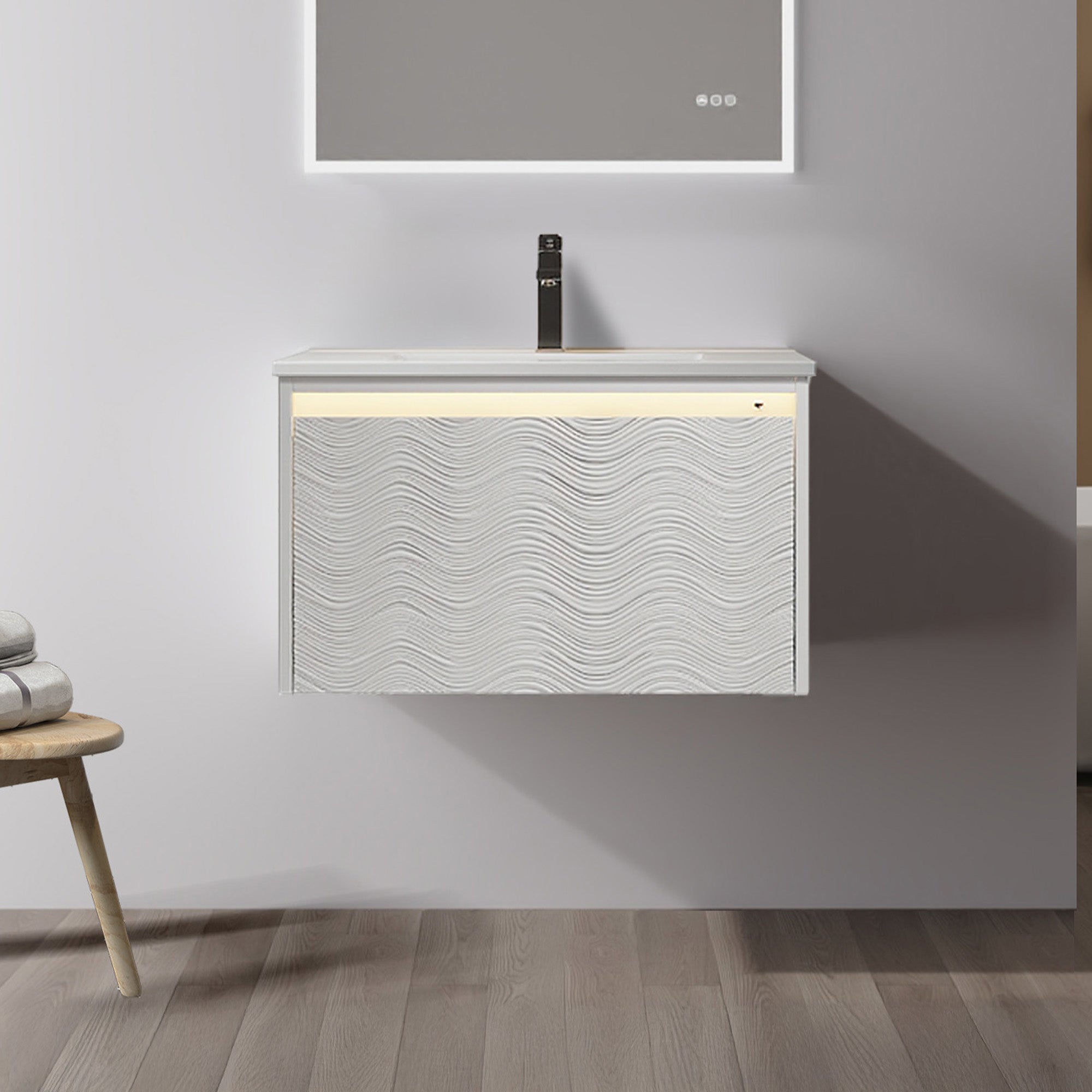 【初版美品】vanity Wall-Hung Bathroom Vanity with Acrylic Sink, LED Mirror