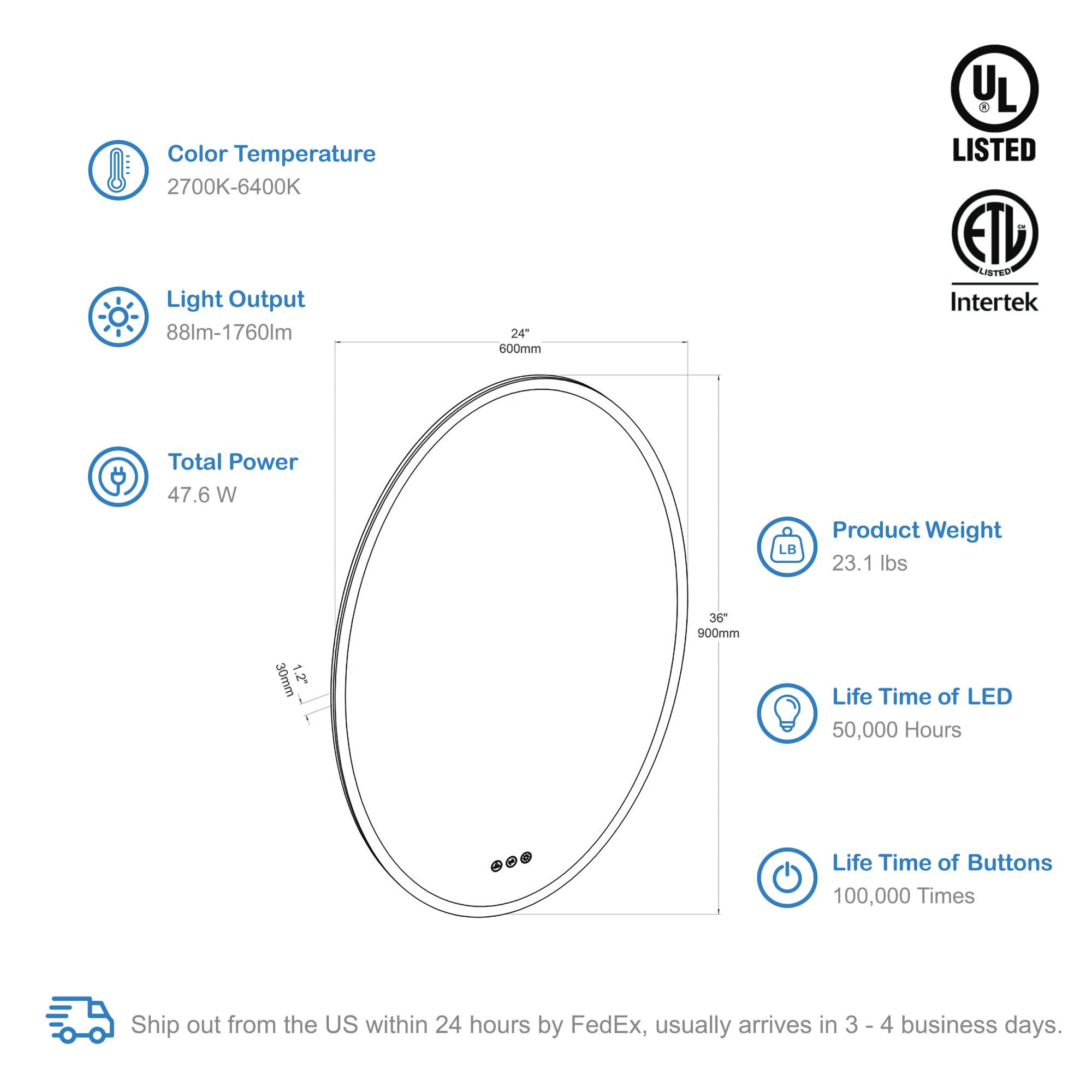Oval LED Mirror LED M6