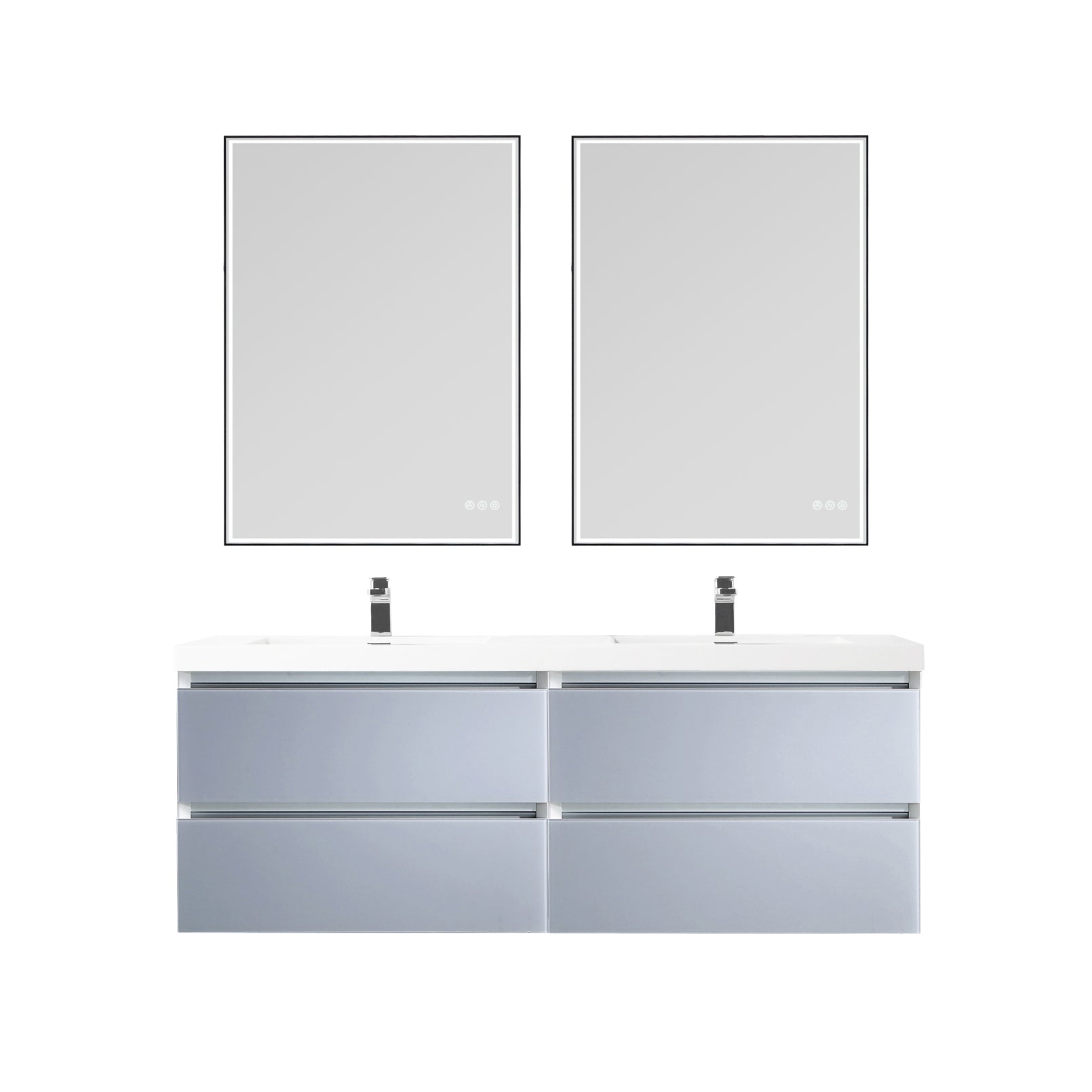 Timeless Bathroom Vanity with Calacatta or Grey Glass Surface, LED