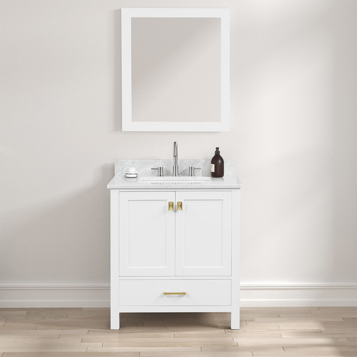 Solid Wood Vanity + Carrara Marble or Artificial Stone Top, Soft