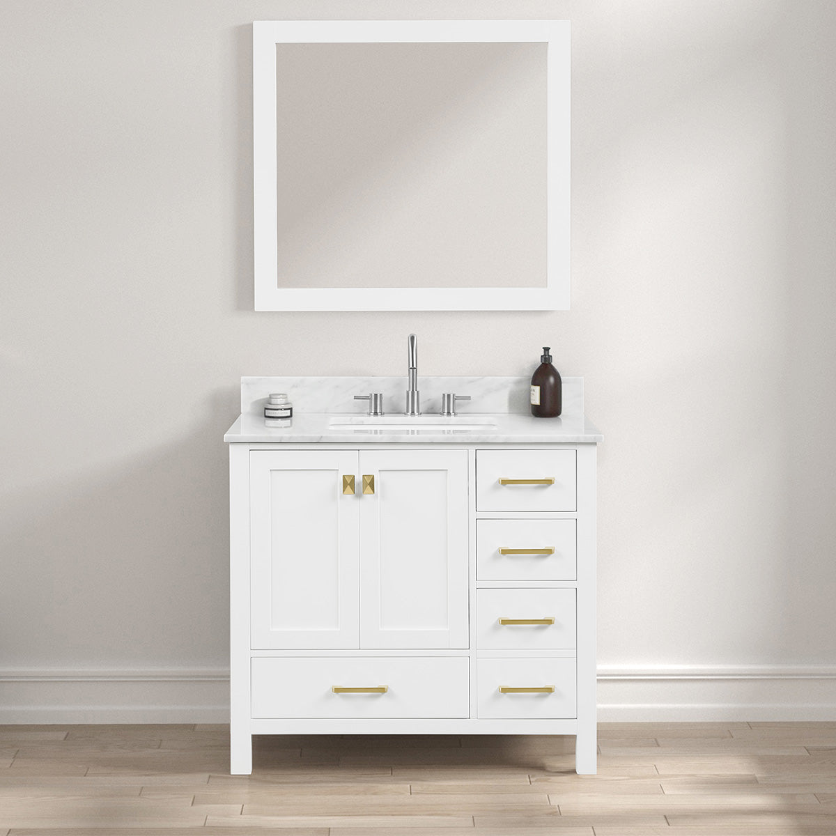 Solid Wood Vanity + Carrara Marble or Artificial Stone Top, Soft