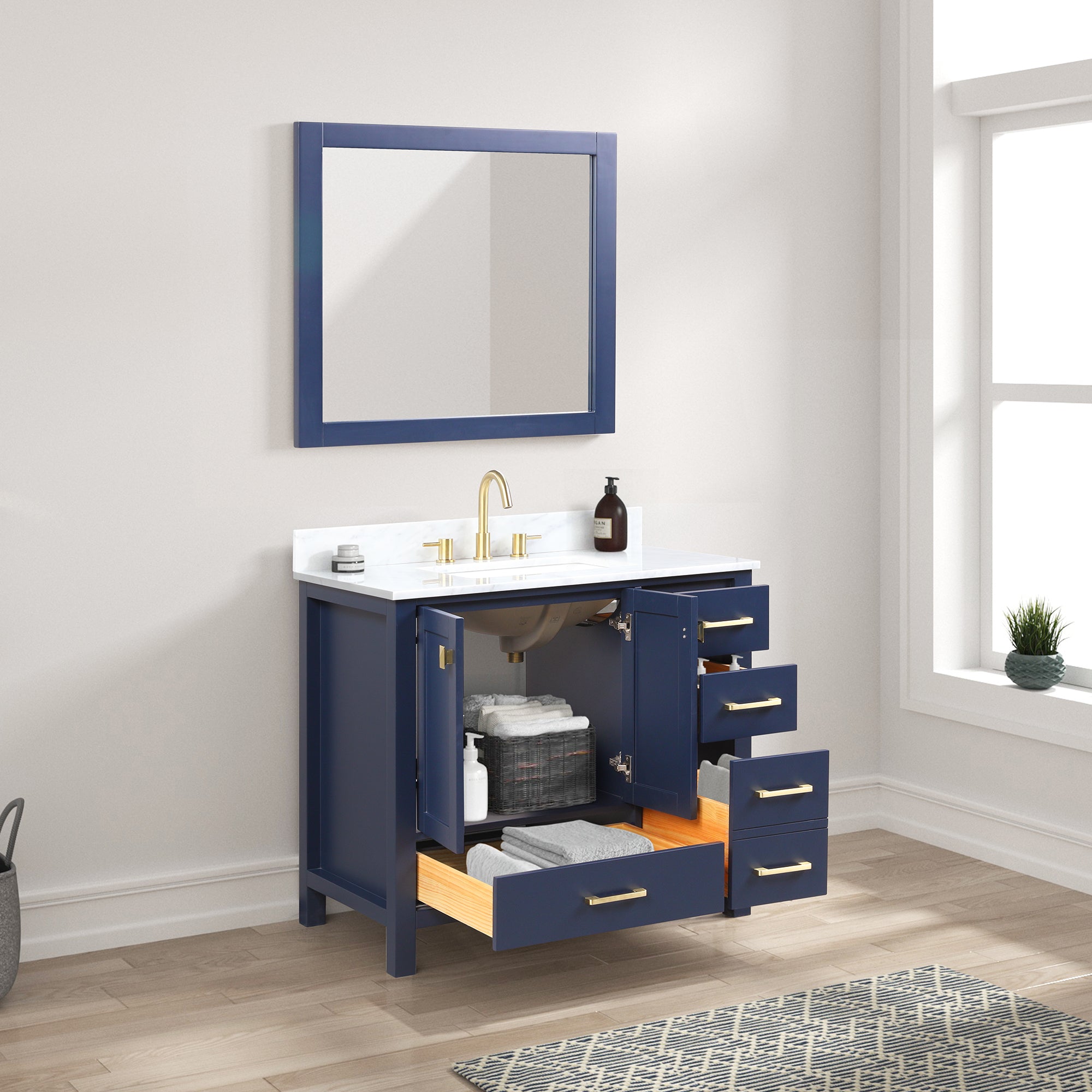 Solid Wood Vanity + Carrara Marble or Artificial Stone Top, Soft