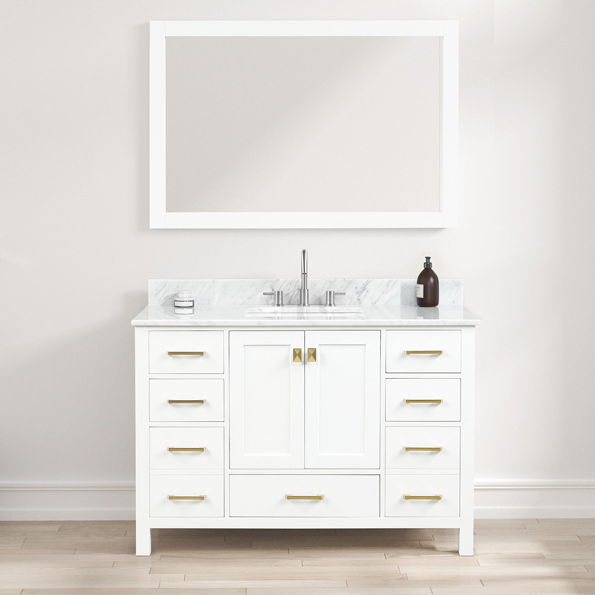 Solid Wood Vanity + Carrara Marble or Artificial Stone Top, Soft