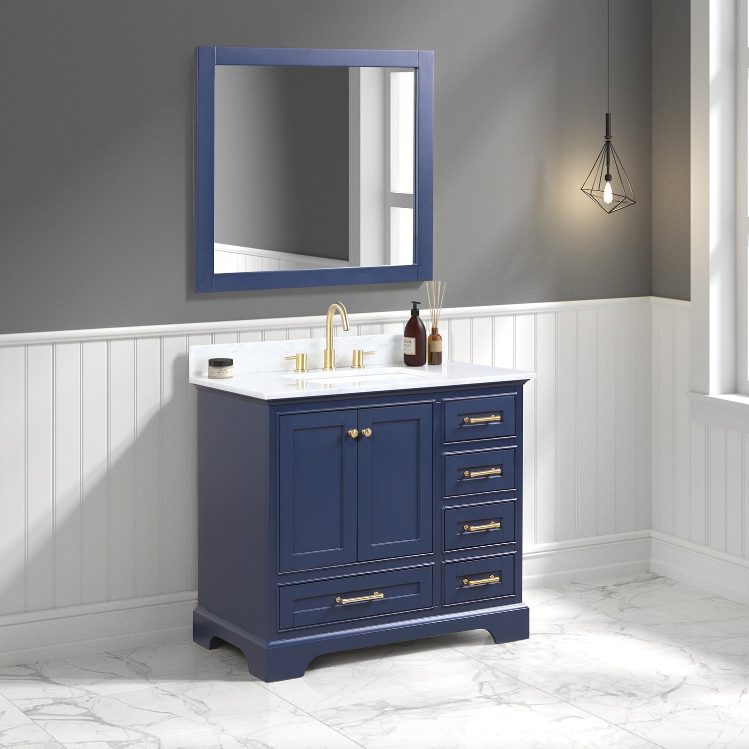 Solid Wood Vanity + Carrara Marble or Artificial Stone Top, Soft