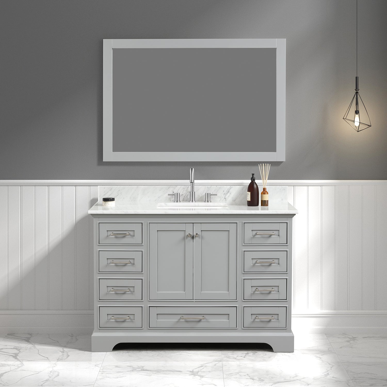 Solid Wood Vanity + Carrara Marble or Artificial Stone Top, Soft