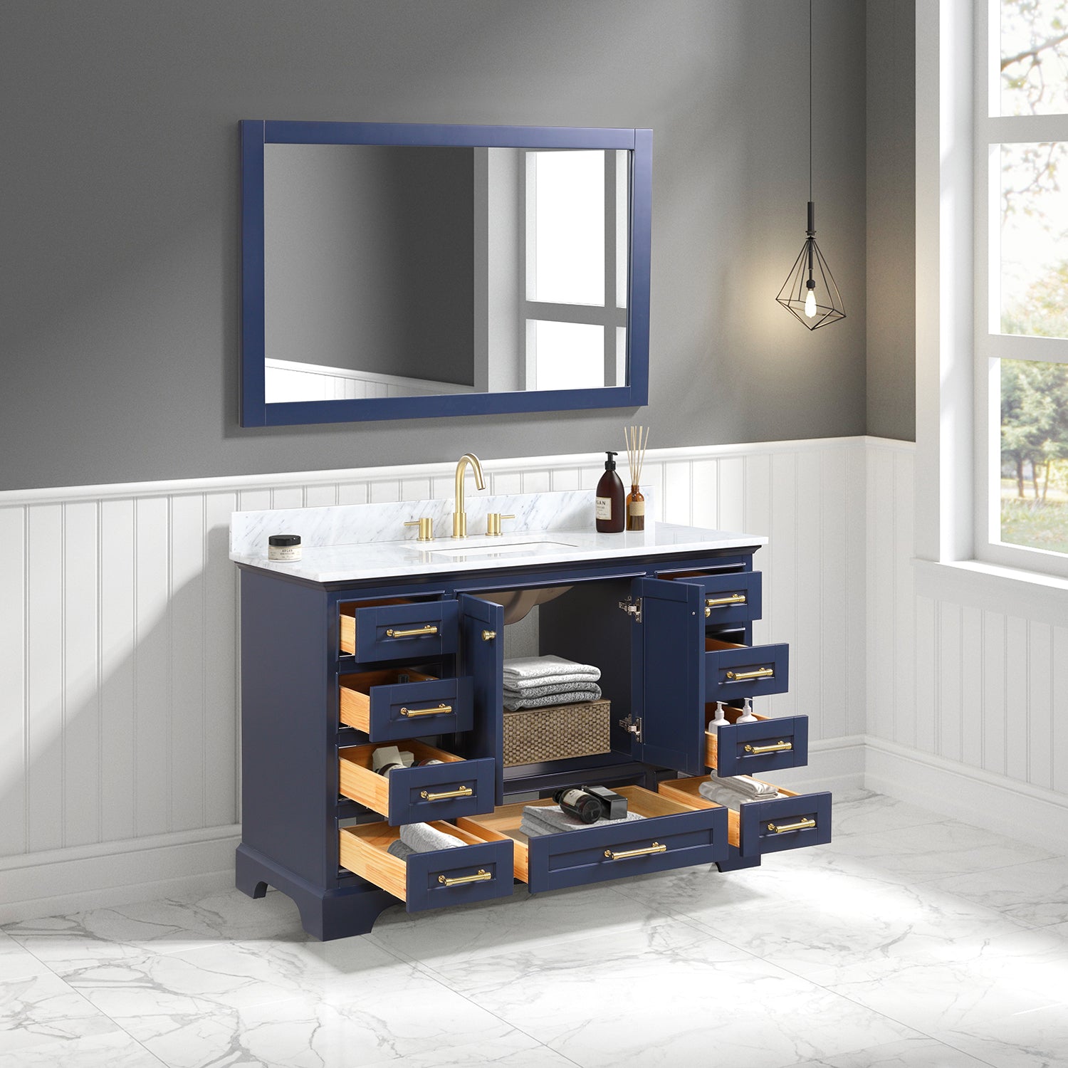 Solid Wood Vanity + Carrara Marble or Artificial Stone Top, Soft