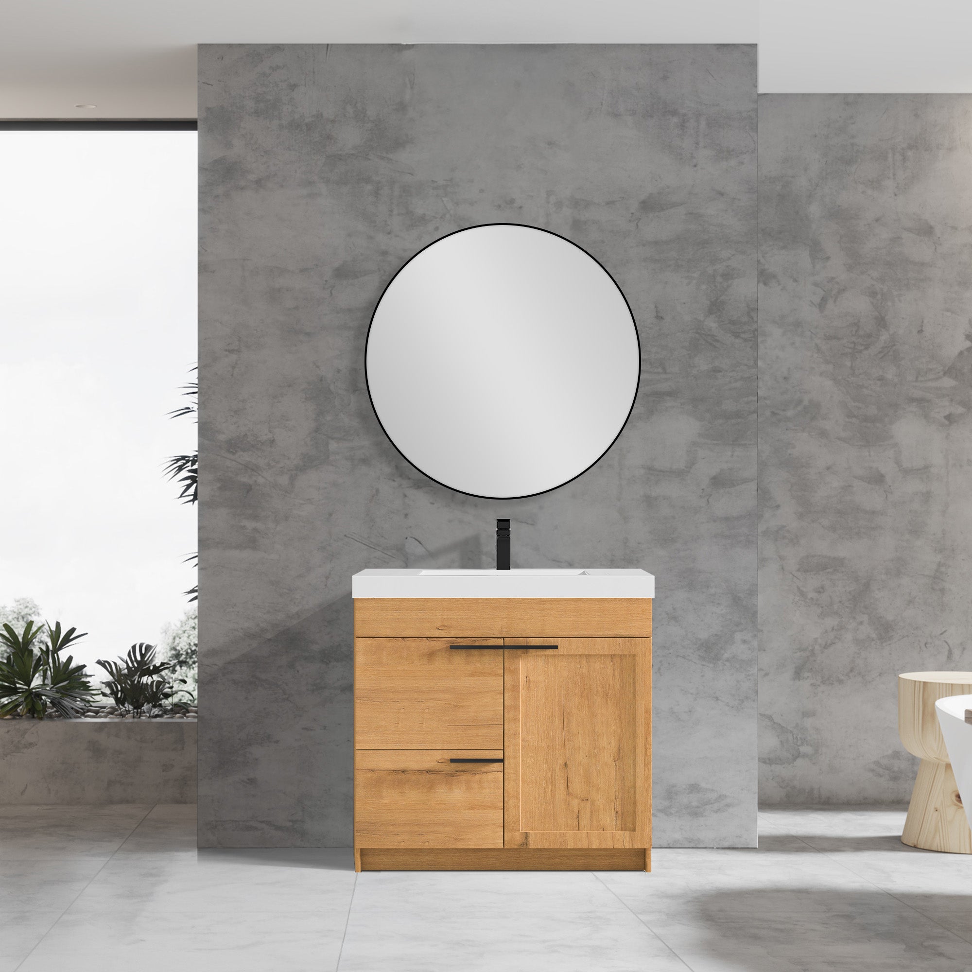 All-Wood Modern Vanity, 2 Doors + 1 Drawer, Soft-Close | 4 Colors