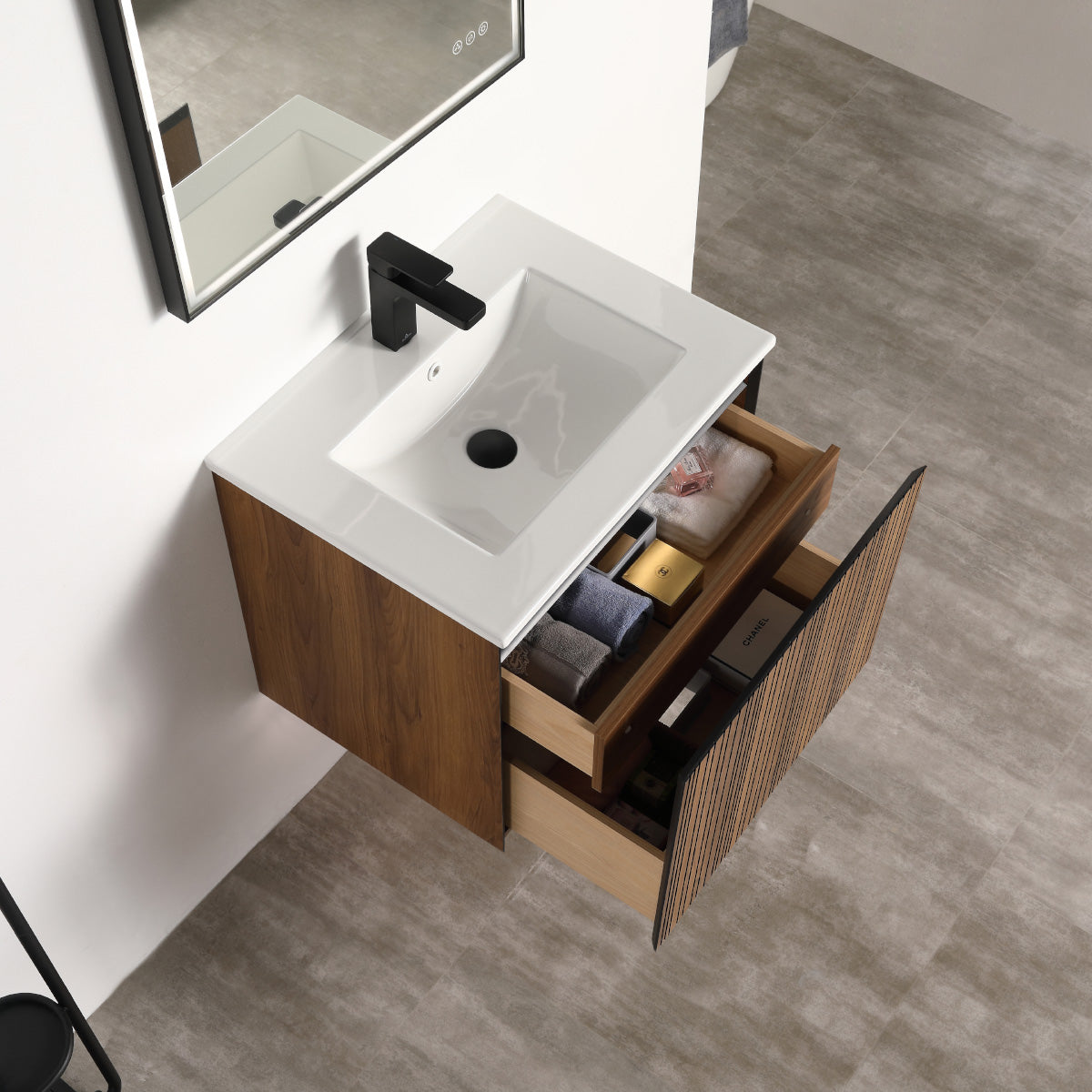Wall-Hung Plywood Vanity with Dual LED Lights | Soft-Close Drawers