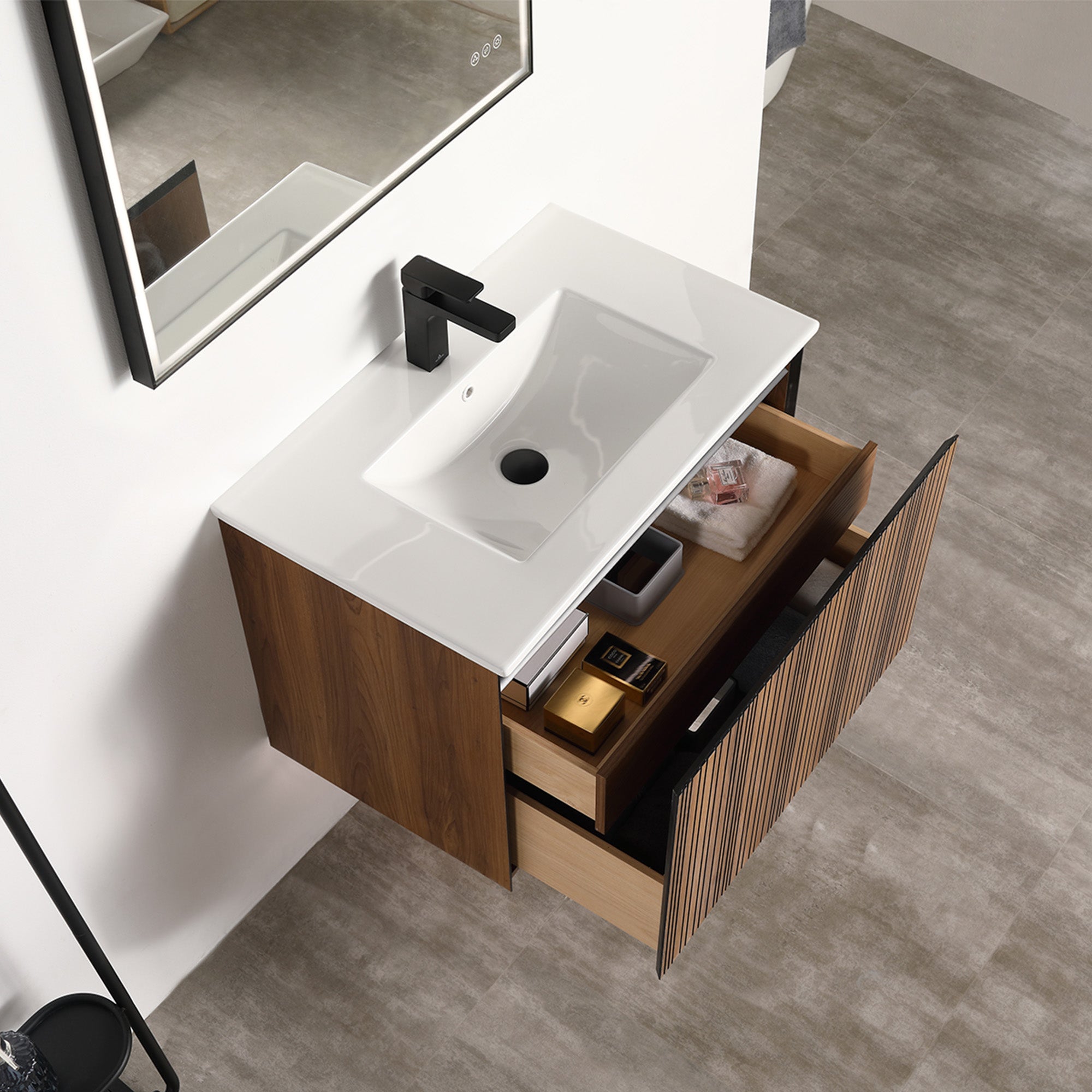 Wall-Hung Plywood Vanity with Dual LED Lights | Soft-Close Drawers