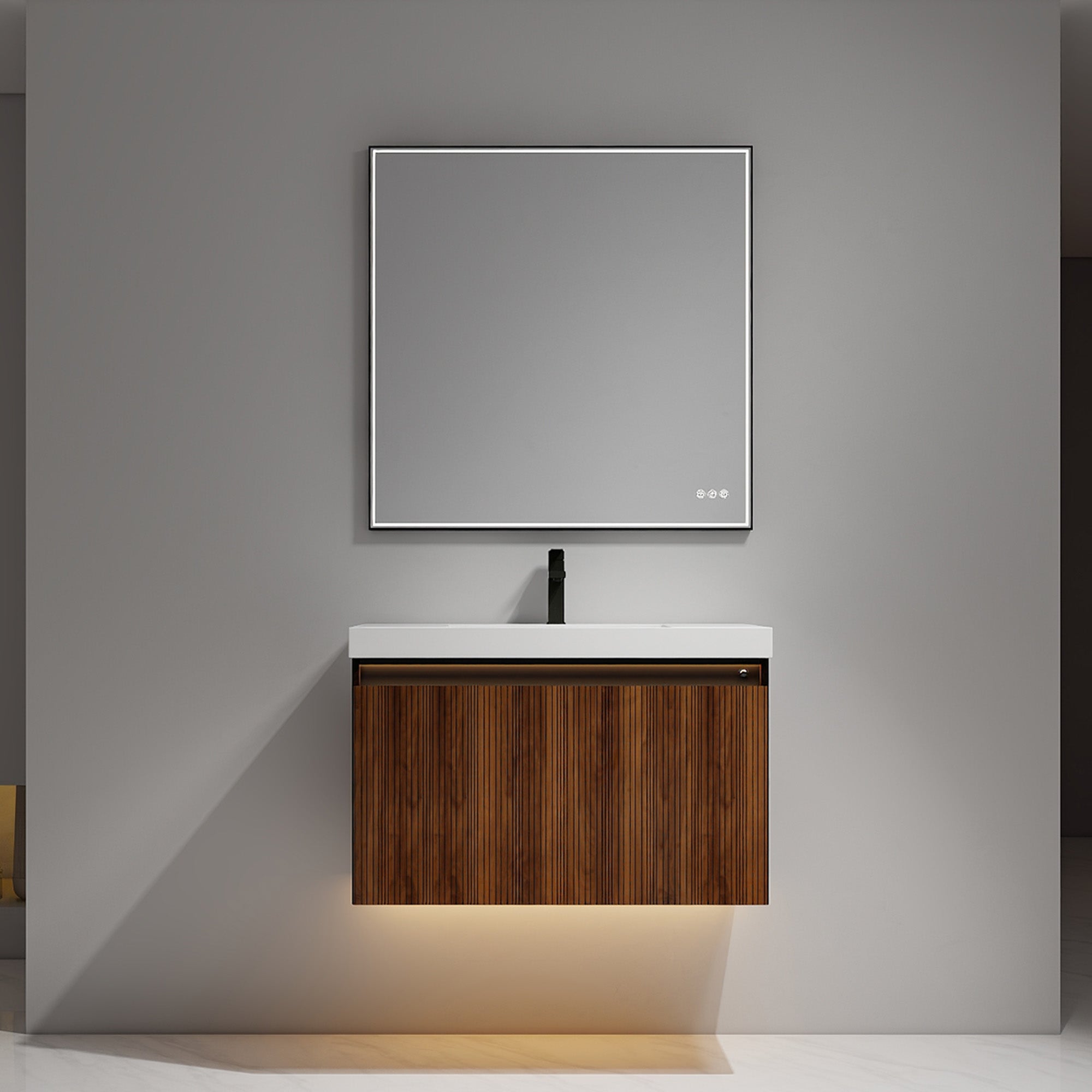 Wall-Hung Plywood Vanity with Dual LED Lights | Soft-Close Drawers