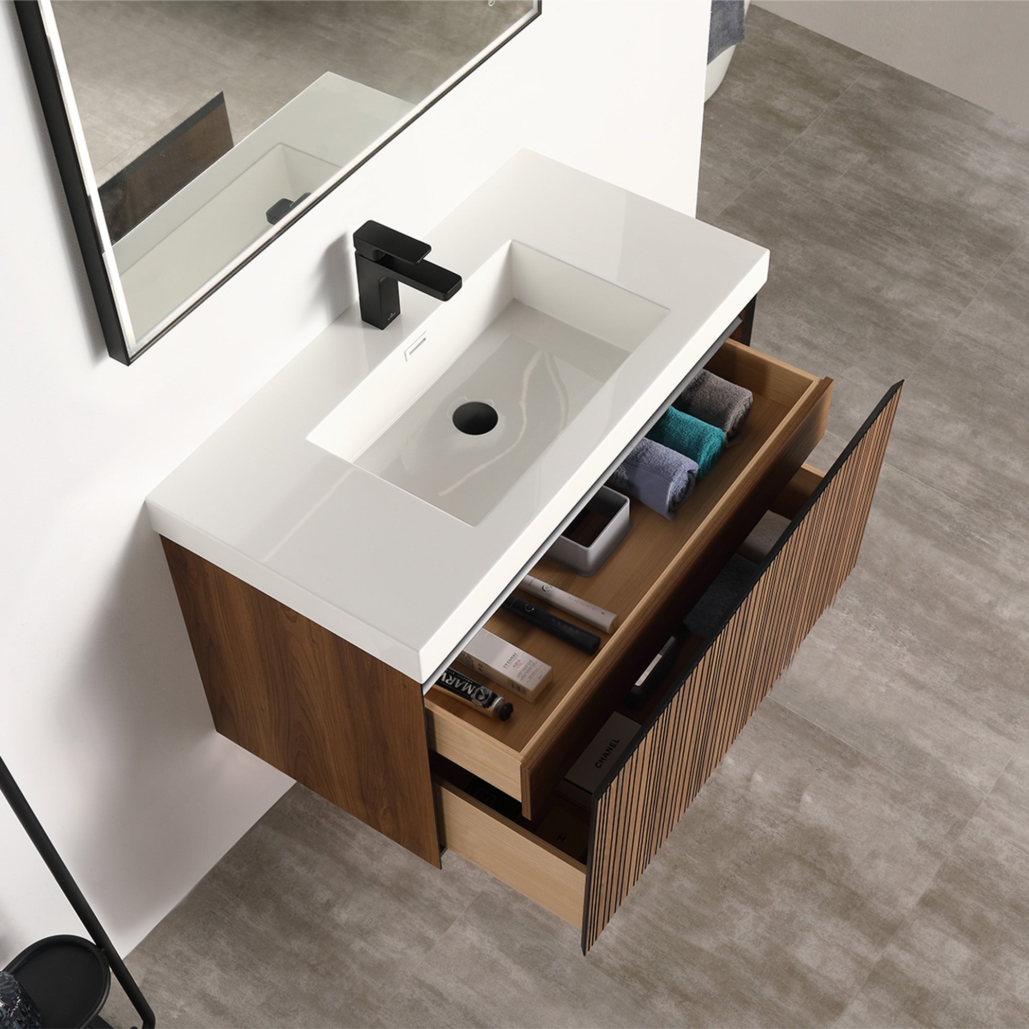 Wall-Hung Plywood Vanity with Dual LED Lights | Soft-Close Drawers