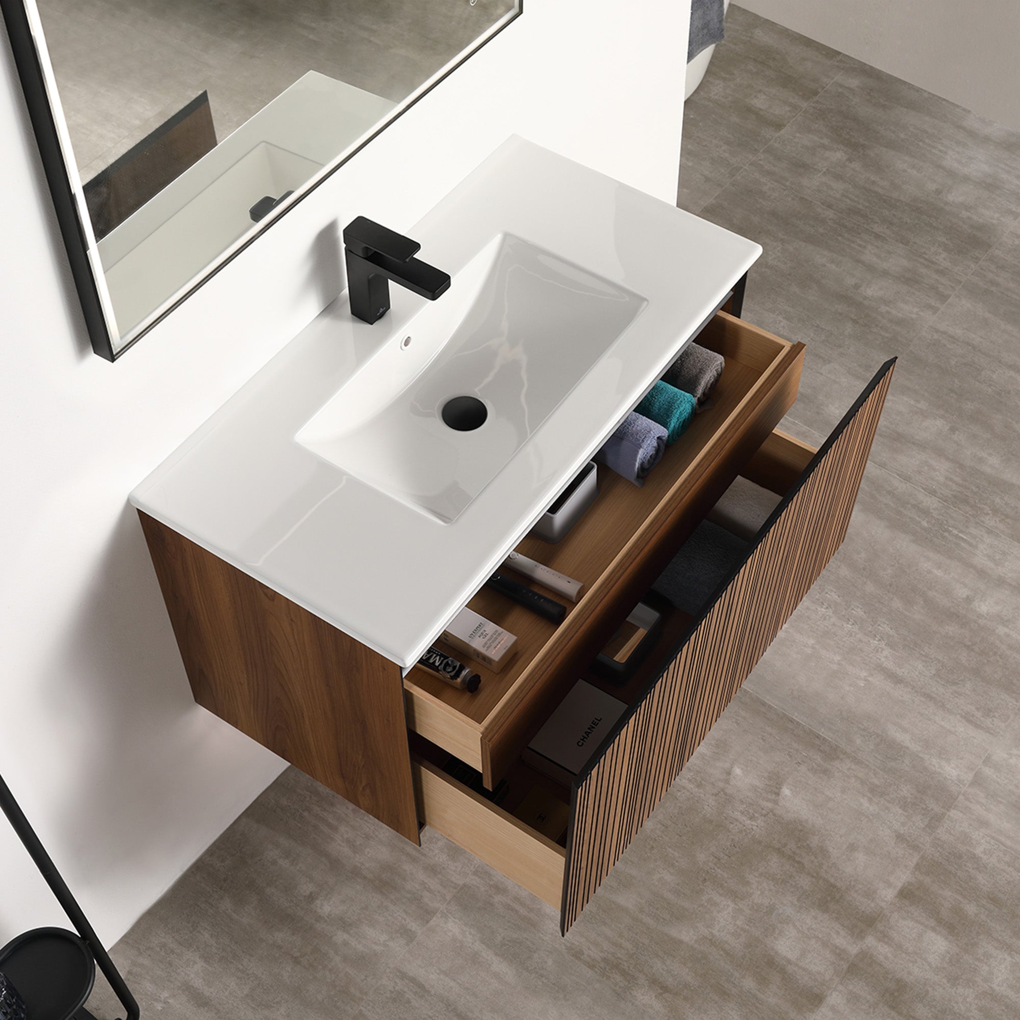【初版美品】vanity Wall-Hung Plywood Vanity with Dual LED Lights | Soft-Close Drawers