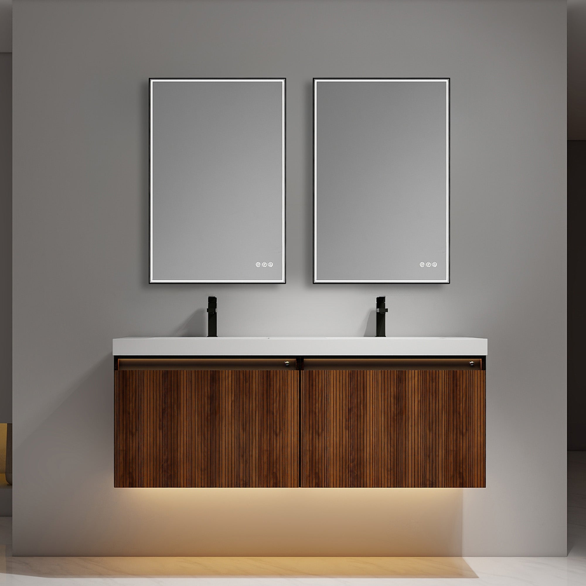 Wall-Hung Plywood Vanity with Dual LED Lights | Soft-Close Drawers