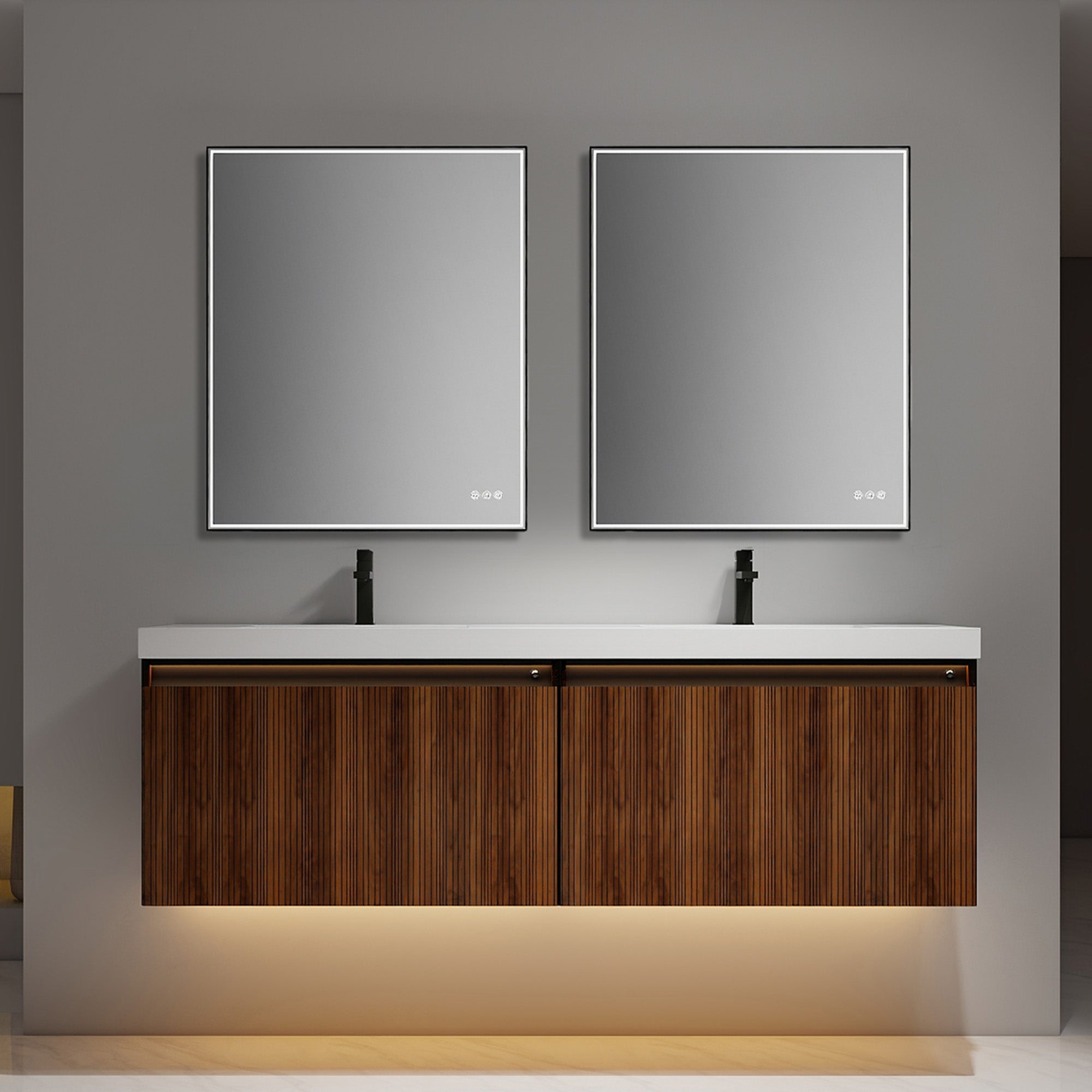 Wall-Hung Plywood Vanity with Dual LED Lights | Soft-Close Drawers