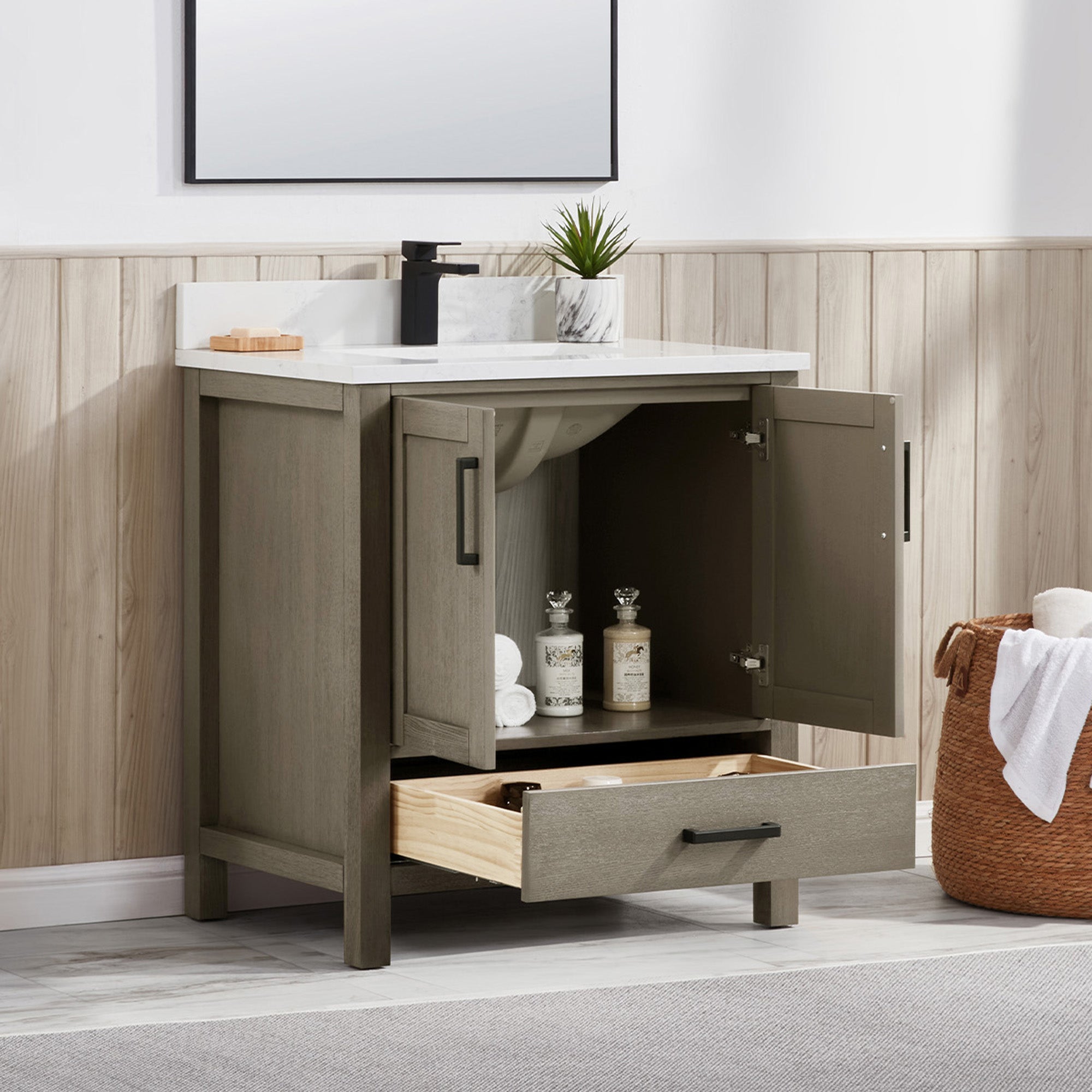 Solid Wood Vanity with Artificial Stone or Natural Marble Top | 2
