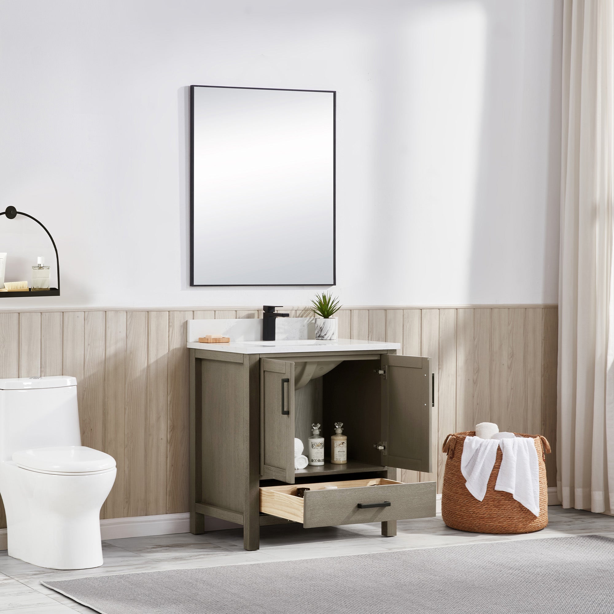Solid Wood Vanity with Artificial Stone or Natural Marble Top | 2