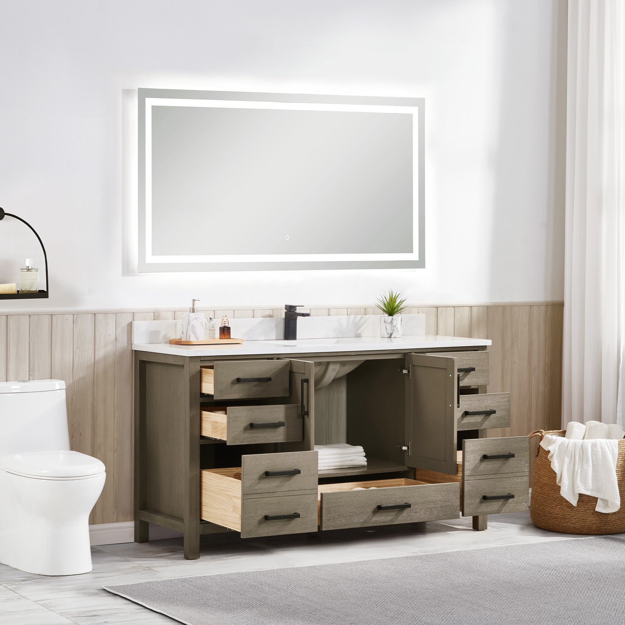 Solid Wood Vanity with Artificial Stone or Natural Marble Top | 2