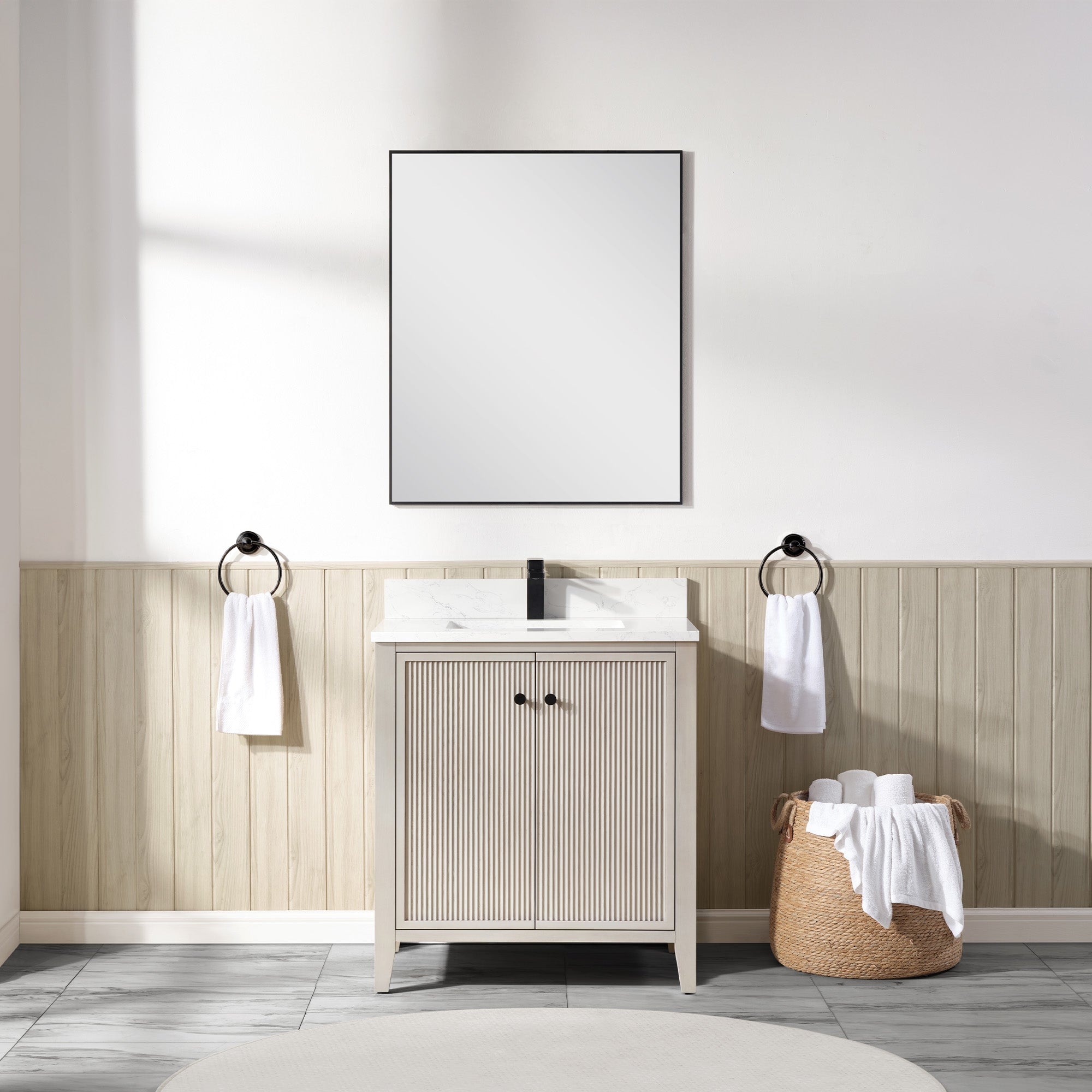 Fluted Solid Wood Vanity with Artificial Stone or Natural Marble