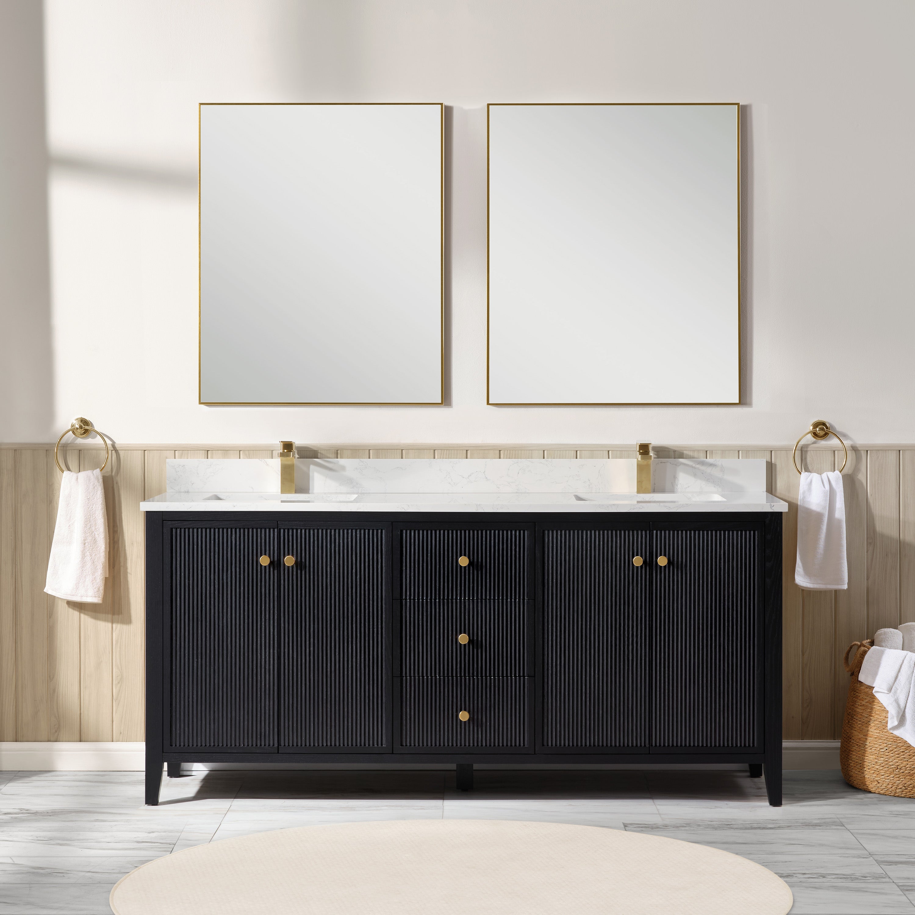 Fluted Solid Wood Vanity with Artificial Stone or Natural Marble