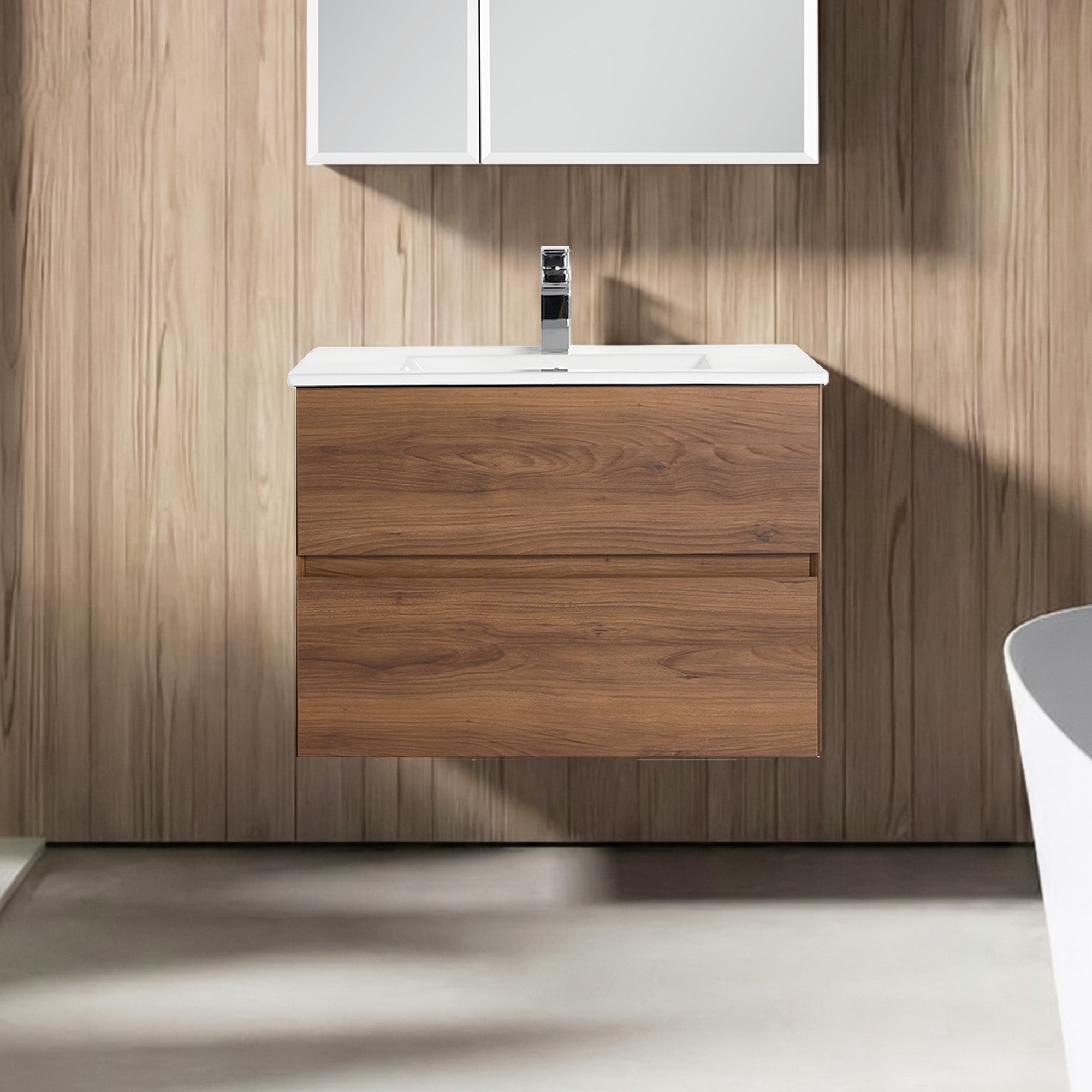 European Minimalist Wall-Hung Vanity | Matching Side Cabinet