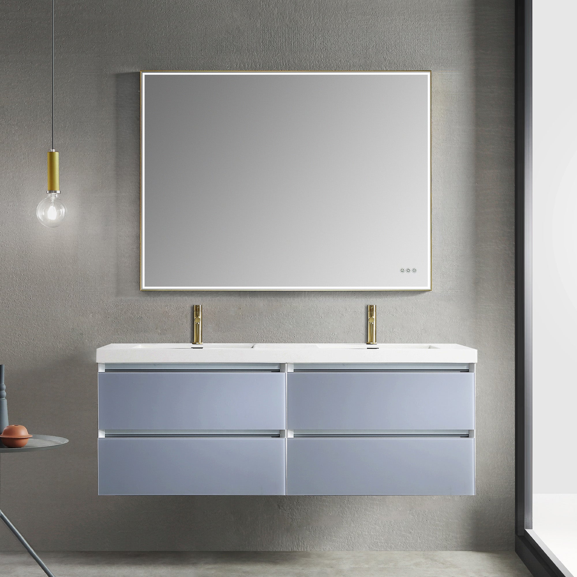 Timeless Bathroom Vanity with Calacatta or Grey Glass Surface, LED