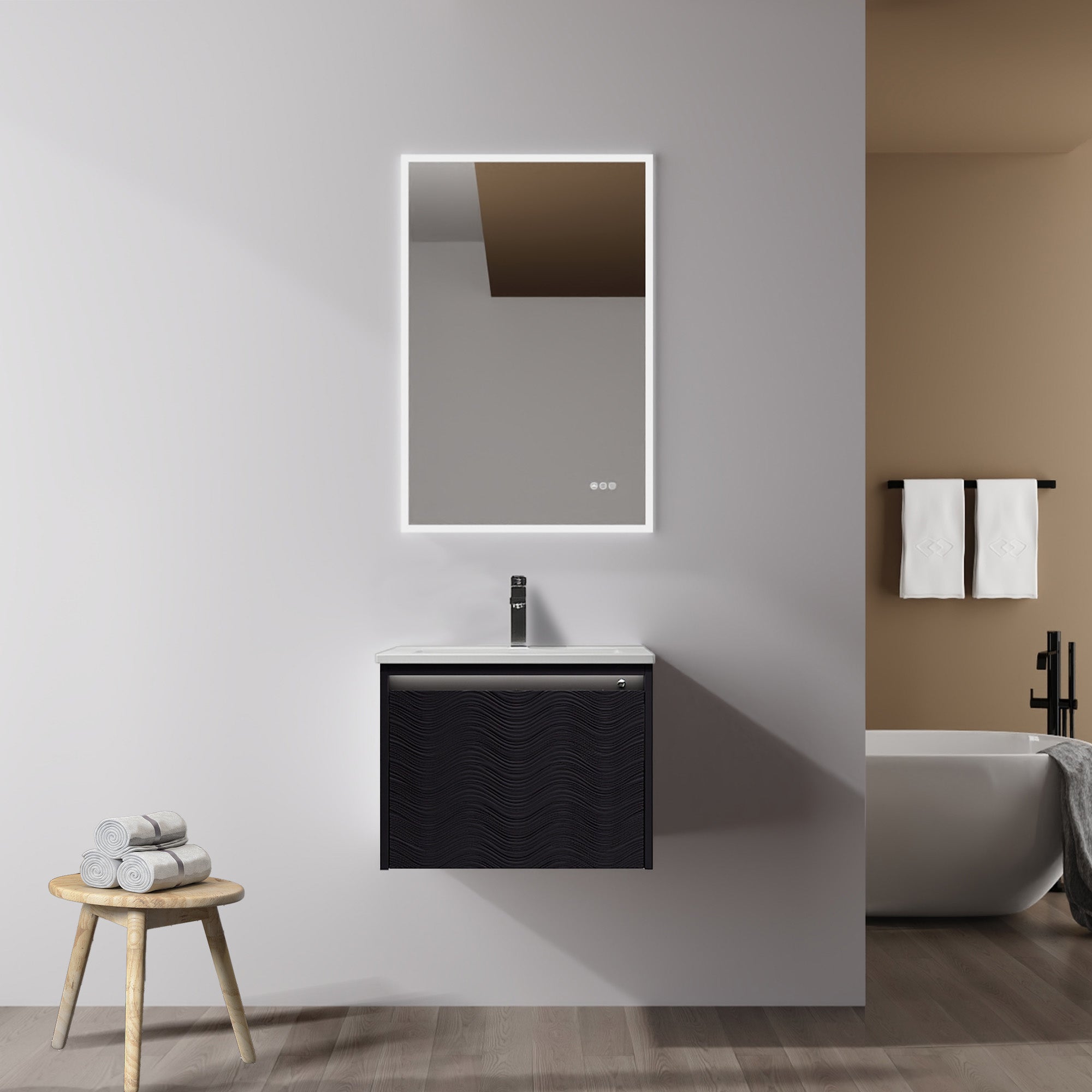 Wall-Hung Bathroom Vanity with Acrylic Sink, LED Mirror
